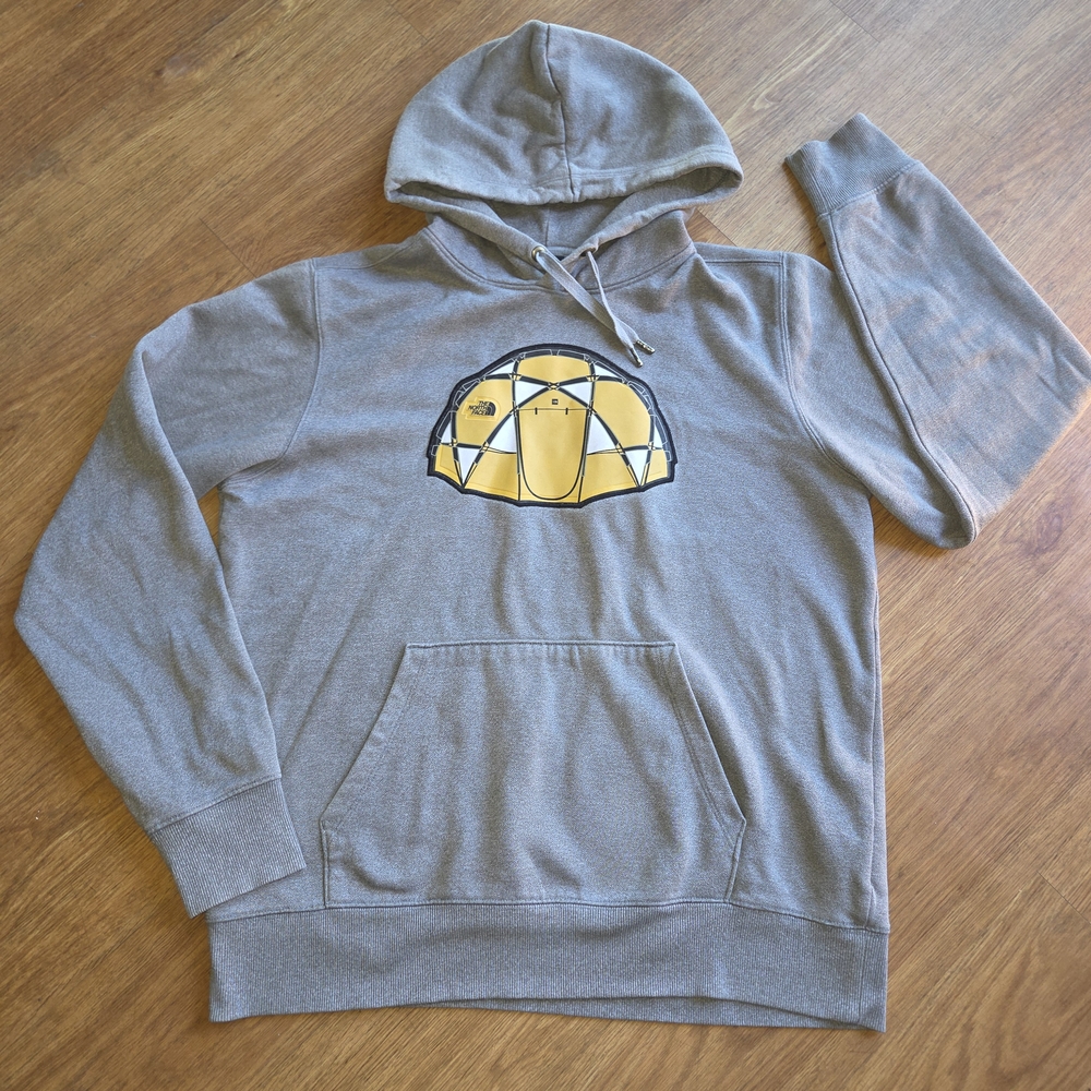 The North Face Gray Hoodie with Yellow Dome Graphic